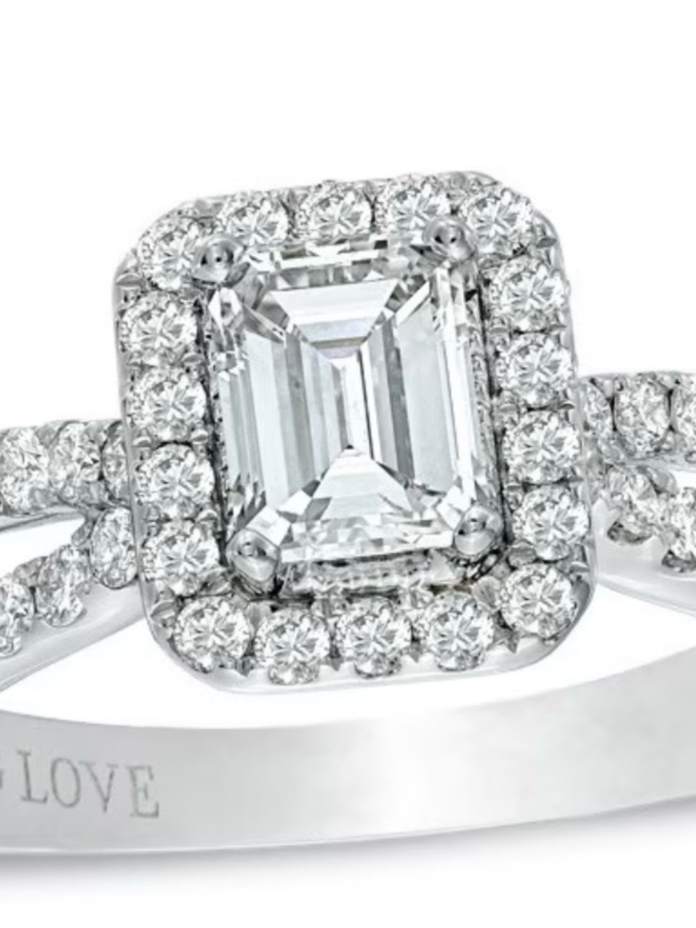 Vera Wang White Diamond Emerald-Cut Halo Ring in Silver